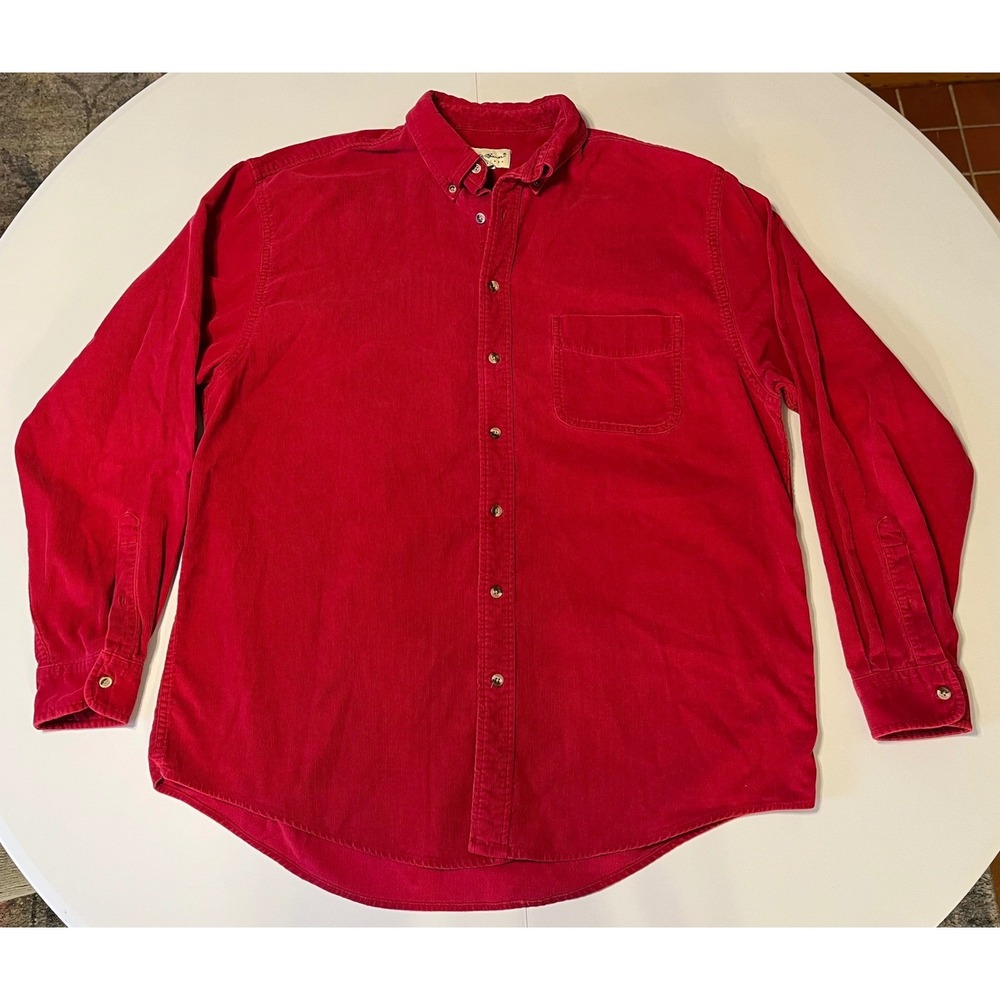 VTG Y2K Eddie Bauer Mens Large Tall Red Corduroy Button Down Shirt Long Sleeve
